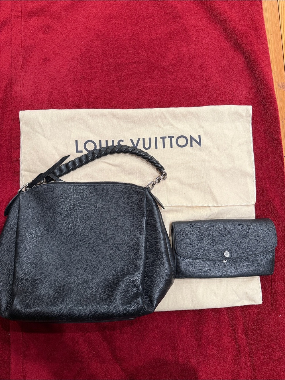 Louis Vuitton Black Monogram Braided-Handle Shoulder Bag with Matching Wallet